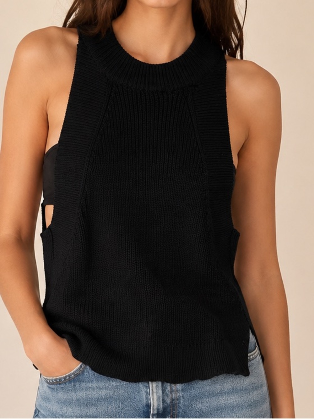 Twik by Simons Black Open-Side Knit Layering Tank Top Size Small